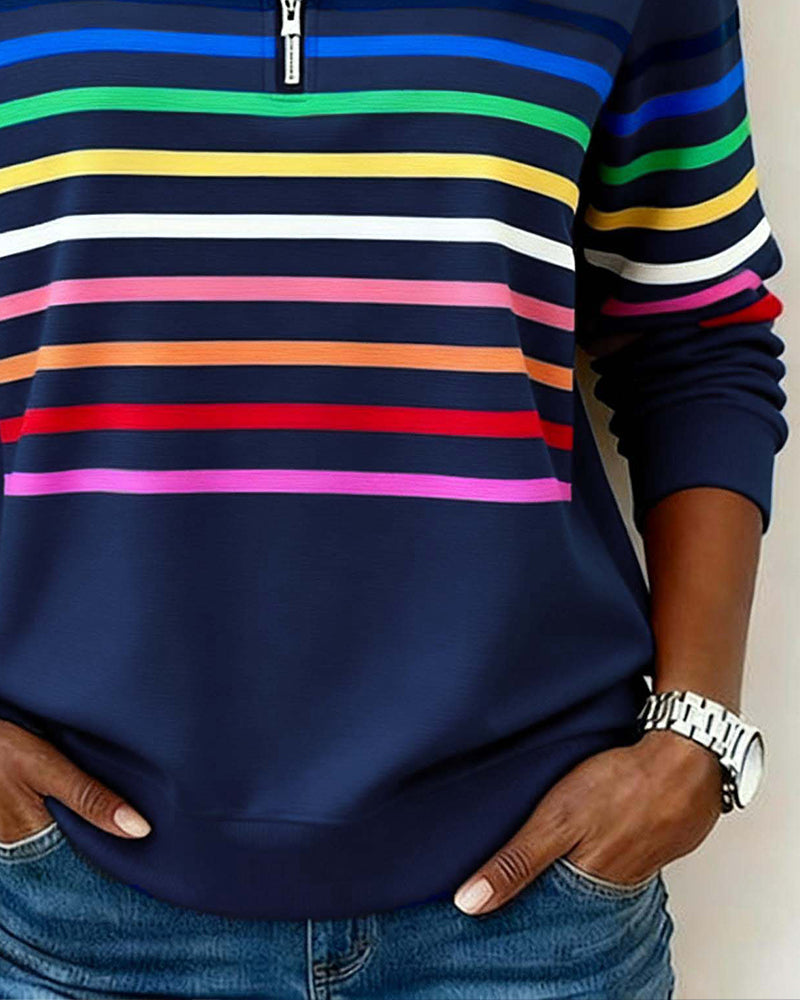 ARCADIA | Mode Sweatshirt with Half Zipper and Rainbow Stripes