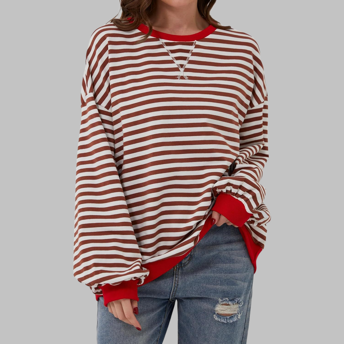LUKA - Casual Long Sleeve Round Neck Striped Sweatshirt