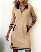 Dorellia™ | Zip-Collar Long-Sleeve Dress