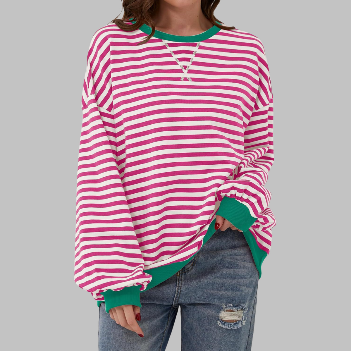 LUKA - Casual Long Sleeve Round Neck Striped Sweatshirt