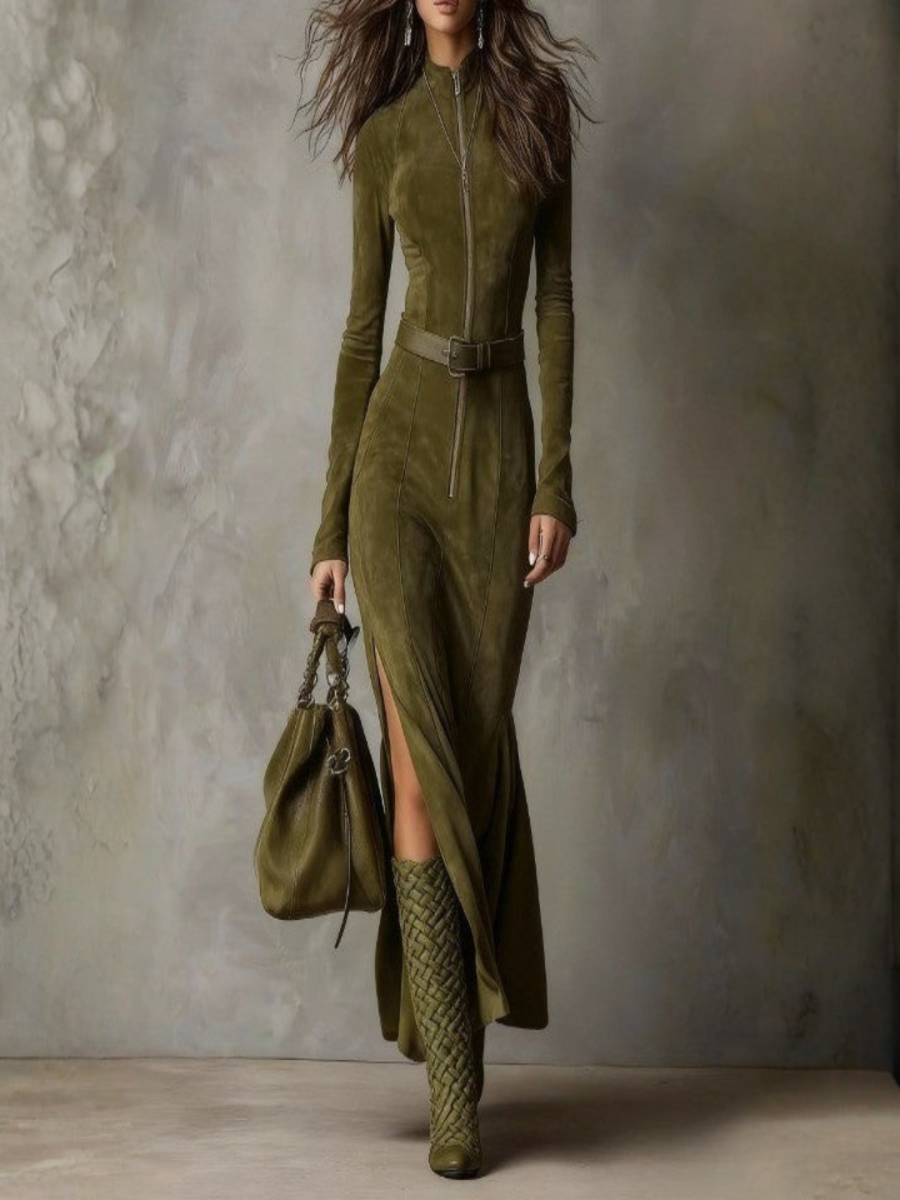 Lunori™ | Alessia Long Suede Dress