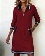 Dorellia™ | Zip-Collar Long-Sleeve Dress