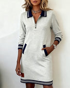 Dorellia™ | Zip-Collar Long-Sleeve Dress