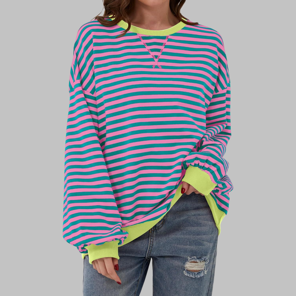 LUKA - Casual Long Sleeve Round Neck Striped Sweatshirt