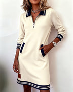 Dorellia™ | Zip-Collar Long-Sleeve Dress