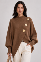 Marisse™ | Asymmetric Button Turtleneck Sweater