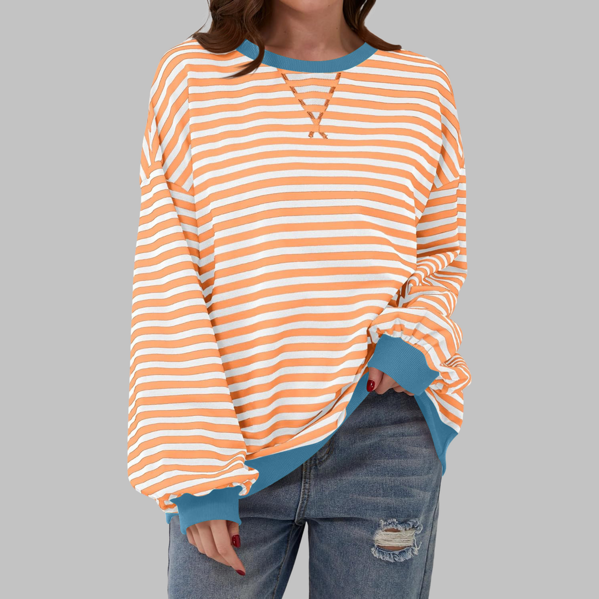 LUKA - Casual Long Sleeve Round Neck Striped Sweatshirt
