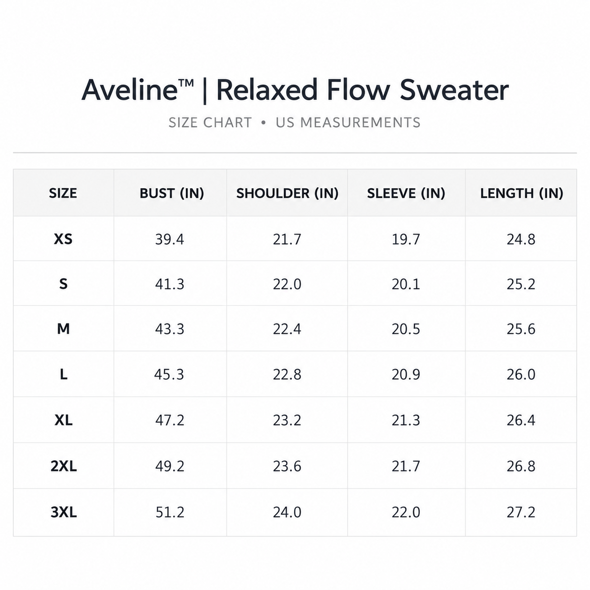Size chart for Aveline™ | Relaxed Flow Sweater
