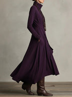 Giorgia - Asymmetrical Maxi Pleated Dress in Purple with High Neck (Necklace not included)