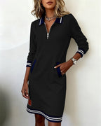 Dorellia™ | Zip-Collar Long-Sleeve Dress