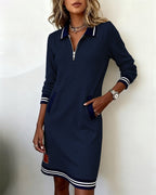 Dorellia™ | Zip-Collar Long-Sleeve Dress