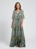 Evadne | Floral V Neck Short Sleeve Maxi Dress