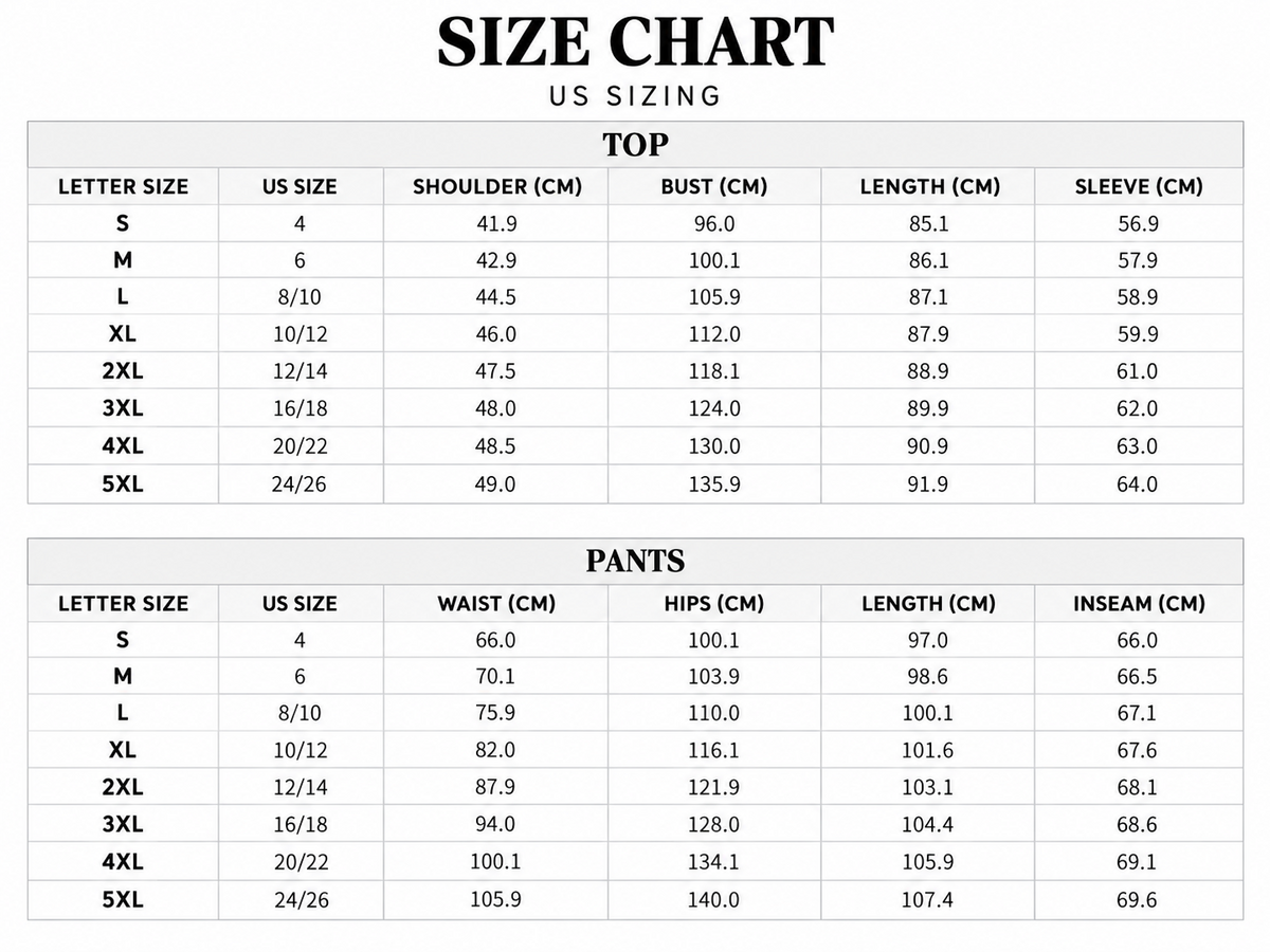 Size chart for Christine™ | Three-Piece Set