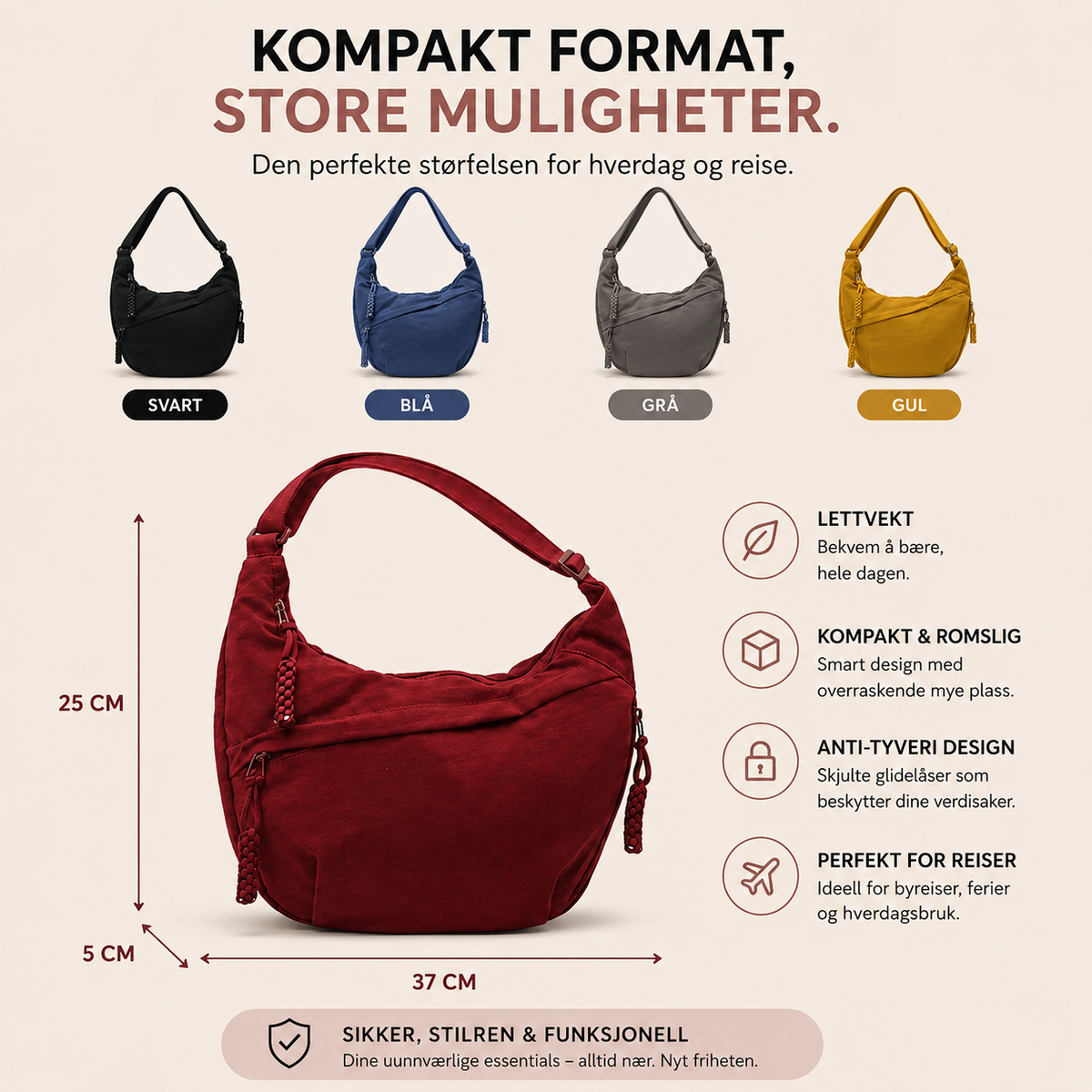 Mirelle™ Anti-Theft Crescent Crossbody Bag