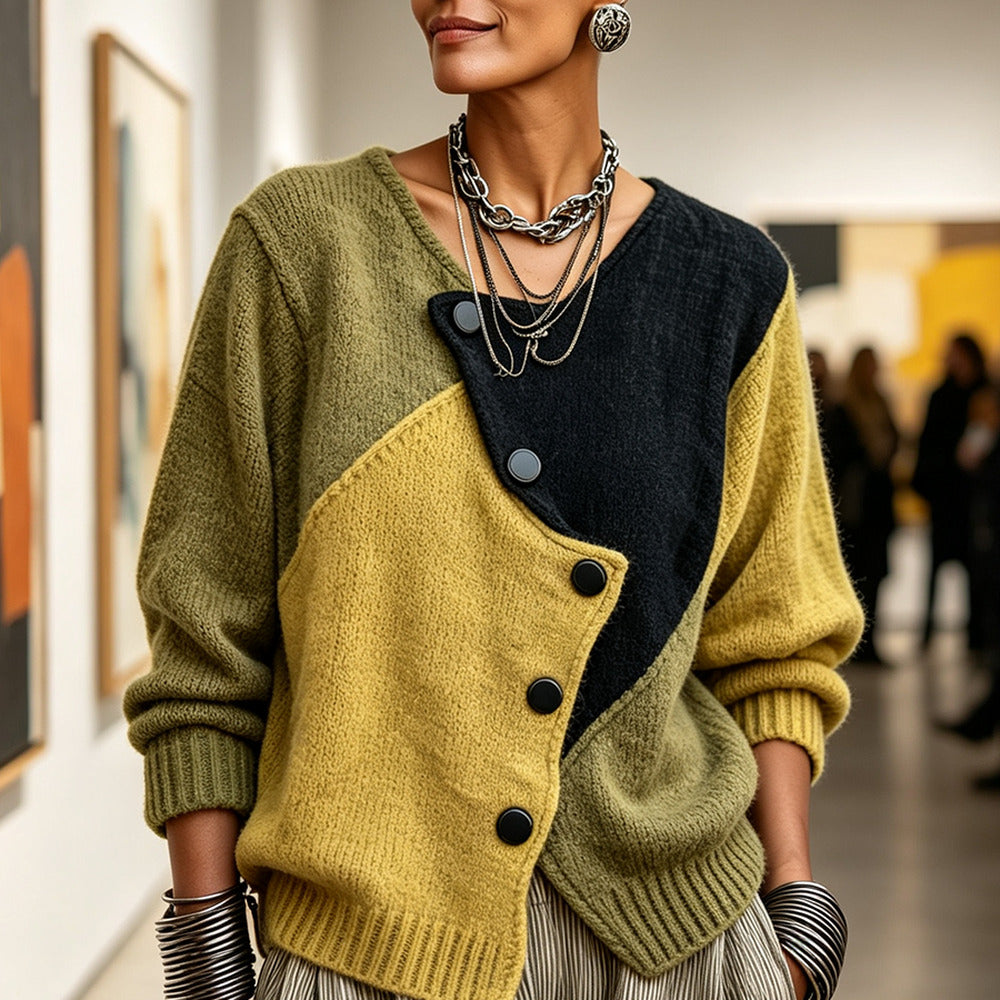 Sietske™ | Diagonal Button Colorblock Sweater